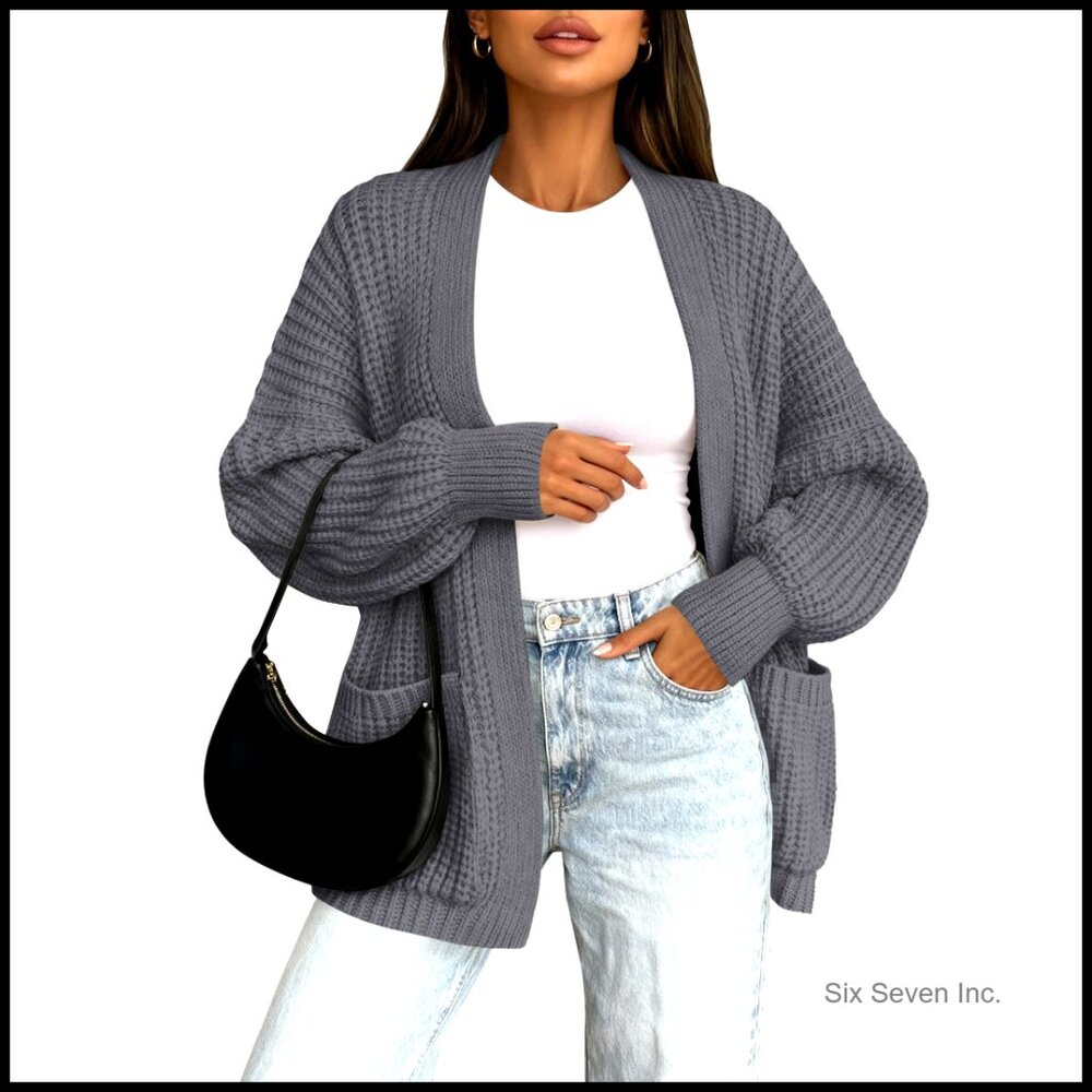 Oversized Open Front Knit Cardigan Chunky Slouchy Casual Fall Sweater